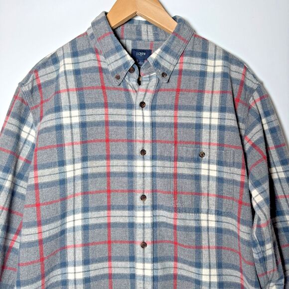 J.Crew Mens Large Gray Plaid Flannel Shirt Elbow Patches Grunge Outdoor Workwear - Picture 3 of 12